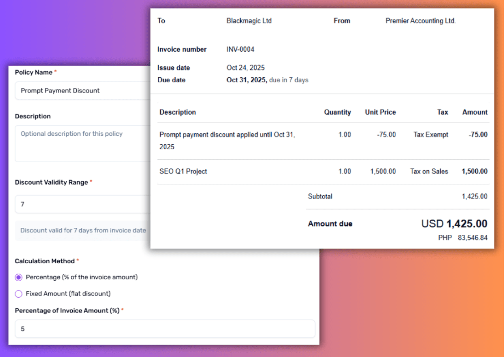 Prompt Payment Discount Feature