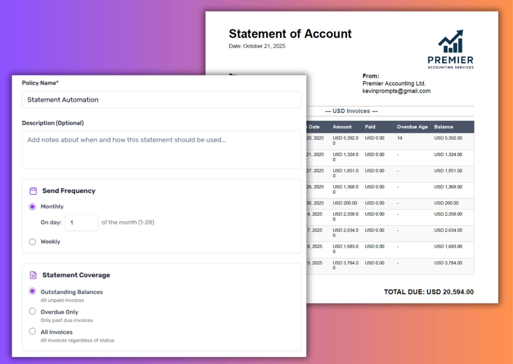 Auto Send Statement of Account Feature